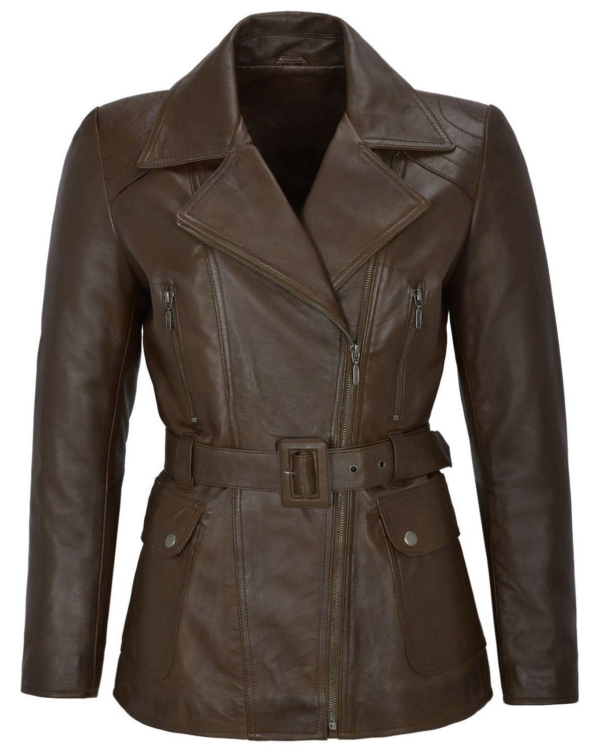 Women's Lyra Classic Leather Trench Coat - Timeless Moto Elegance