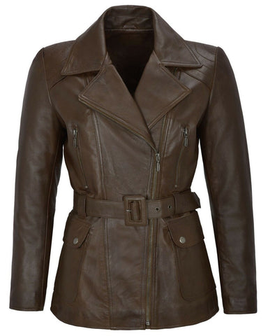Women's Lyra Classic Leather Trench Coat - Timeless Moto Elegance