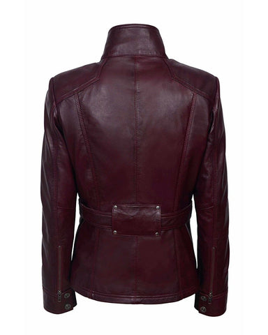 Women’s Nicole Military Style Leather Jacket – Structured Slim-Fit Officer Jacket
