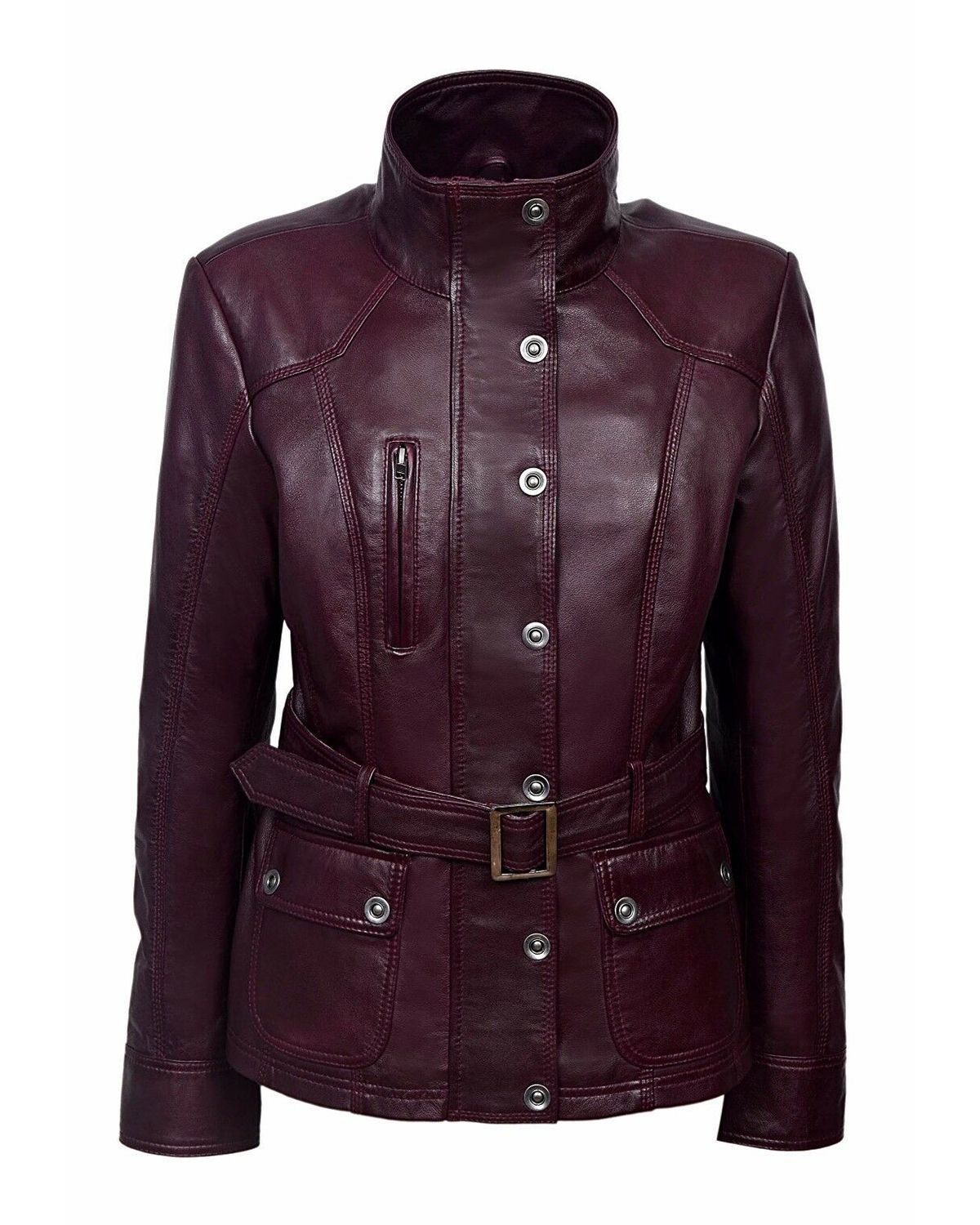 Women’s Nicole Military Style Leather Jacket – Structured Slim-Fit Officer Jacket