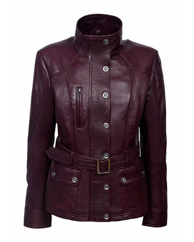 Women’s Nicole Military Style Leather Jacket – Structured Slim-Fit Officer Jacket