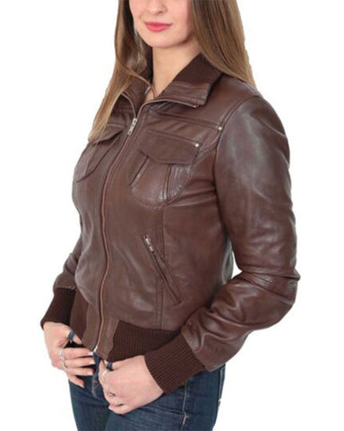 Women's Alma Classic Bomber Leather Jacket – Premium Heritage Style Flight Jacket