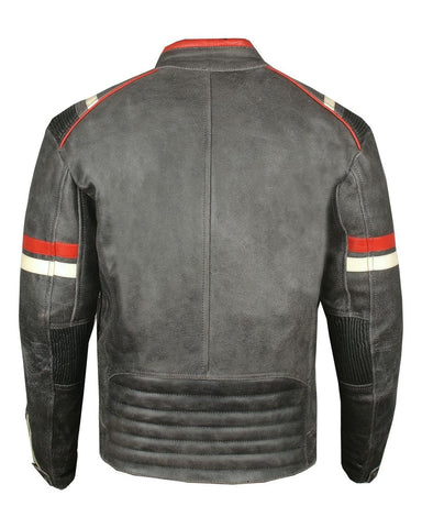Enzo Men’s Distressed Genuine Leather Biker Jacket