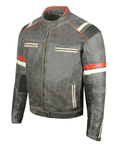 Enzo Men’s Distressed Genuine Leather Biker Jacket
