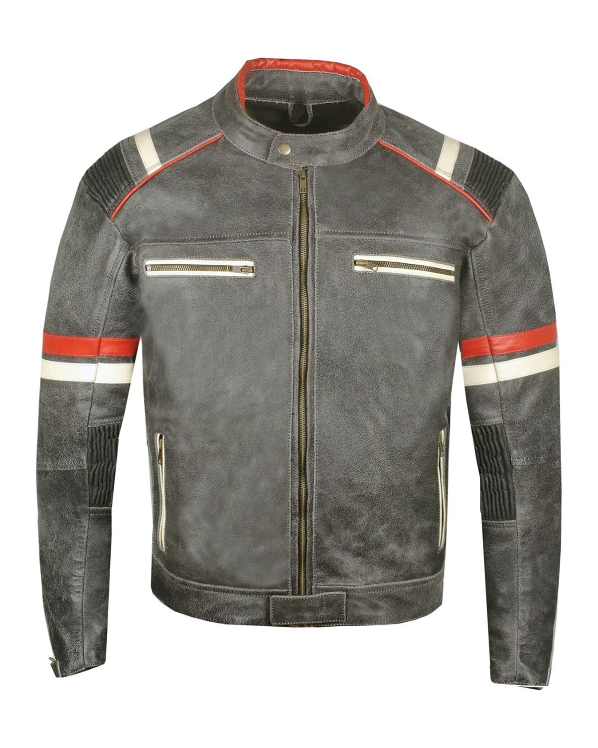Enzo Men’s Distressed Genuine Leather Biker Jacket