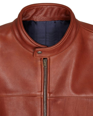 Fred Men’s Essential Genuine Leather Cafe Racer Jacket