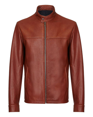 Fred Men’s Essential Genuine Leather Cafe Racer Jacket