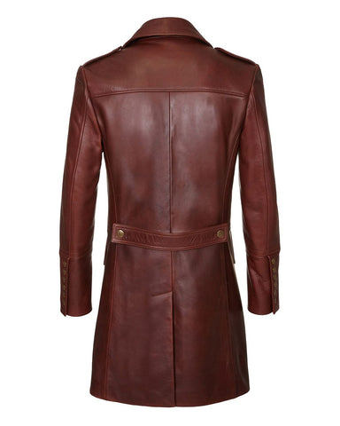 Men's Military Style Leather Motorcycle Coat - Rugged Epaulet Rider
