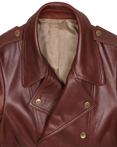 Men's Military Style Leather Motorcycle Coat - Rugged Epaulet Rider