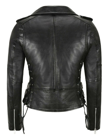 Women’s Pixie Biker Leather Jacket – Premium Slim-Fit Cropped Moto Jacket