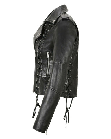 Women’s Pixie Biker Leather Jacket – Premium Slim-Fit Cropped Moto Jacket