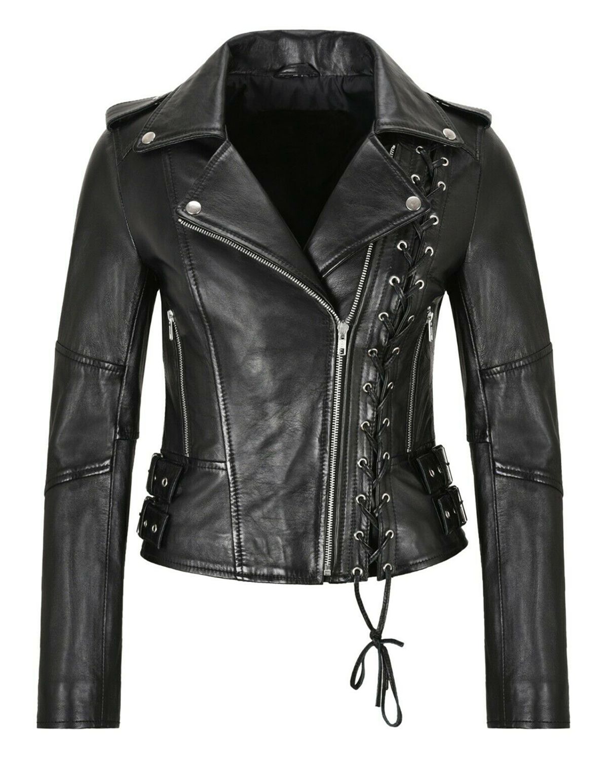 Women’s Pixie Biker Leather Jacket – Premium Slim-Fit Cropped Moto Jacket