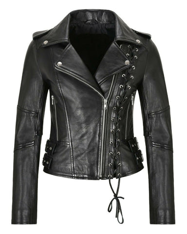 Women’s Pixie Biker Leather Jacket – Premium Slim-Fit Cropped Moto Jacket
