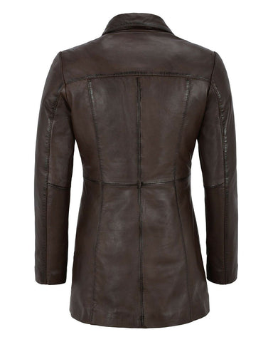 Women's Shay Gothic Dark Brown Leather Motorcycle Coat - Rich Edgy Terra Rider