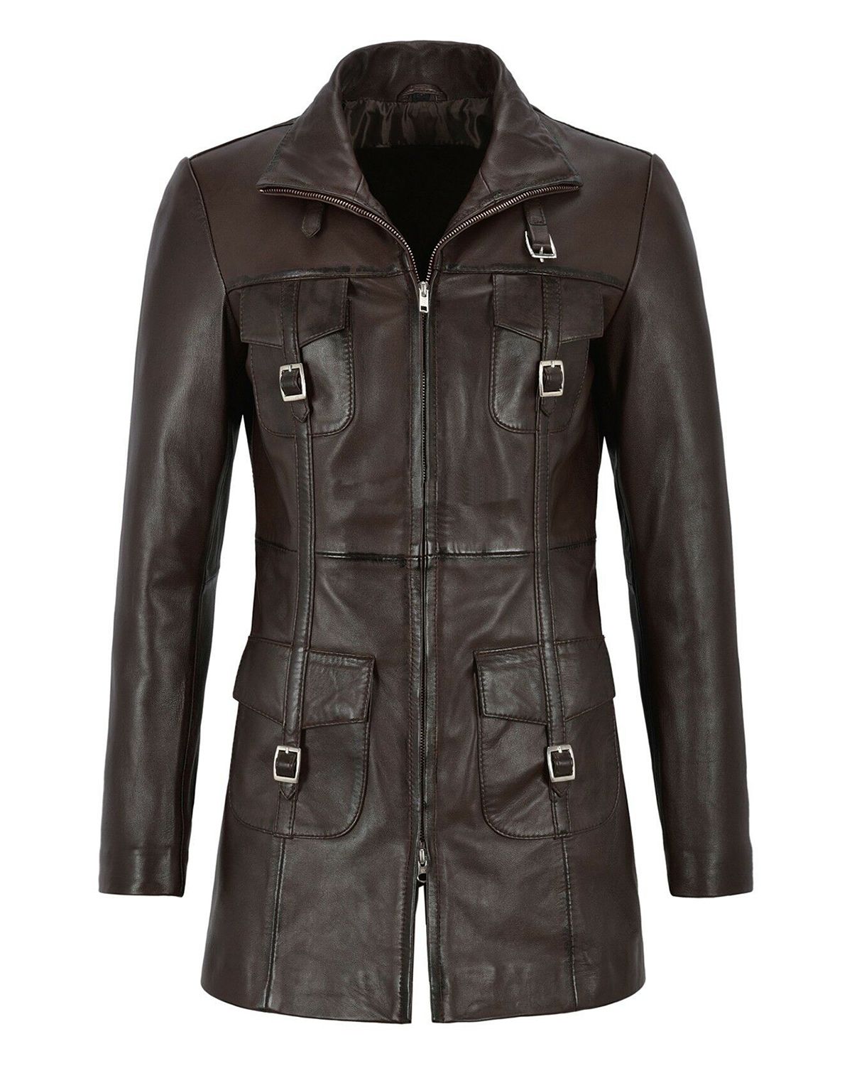 Women's Shay Gothic Dark Brown Leather Motorcycle Coat - Rich Edgy Terra Rider