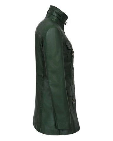 Women's Shay Gothic Leather Motorcycle Coat - Edgy Long Rider Silhouette