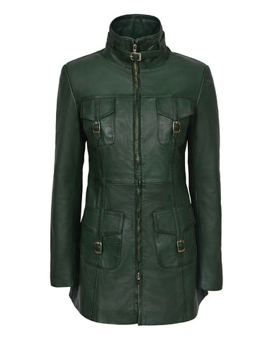 Women's Shay Gothic Leather Motorcycle Coat - Edgy Long Rider Silhouette