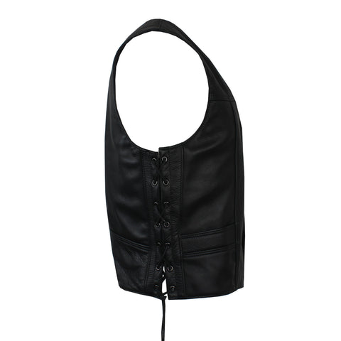 Men's Buffalo Nickel Leather Vest Black Motorcycle Biker Genuine Leather Riding Sleeveless Jacket