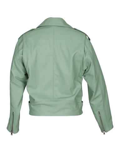 Women’s Stella Belted Biker Leather Jacket – Vibrant Apple Green Slim-Fit Moto Jacket