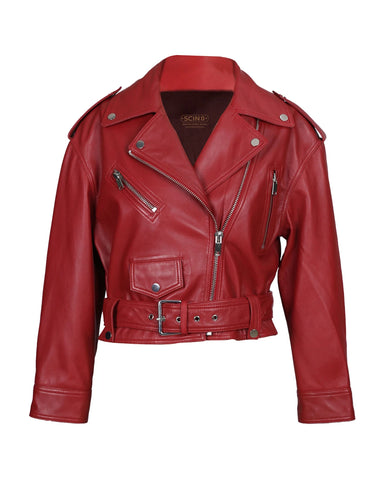 Women’s Petite Short-Cut Biker Leather Jacket – Slim-Fit Cropped Moto Jacket
