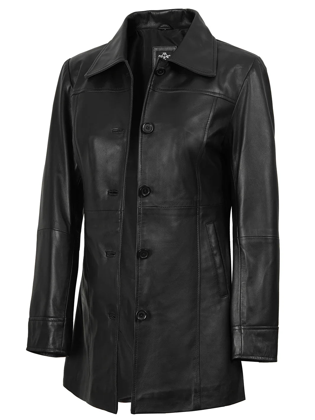 Kandis Women's Black 3/4 Length Leather Car Coat - Timeless Moto Essential