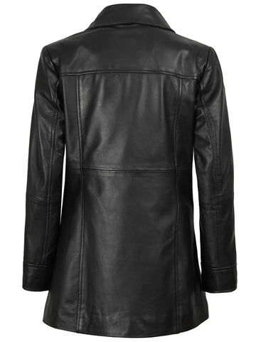 Kandis Women's Black 3/4 Length Leather Car Coat - Timeless Moto Essential