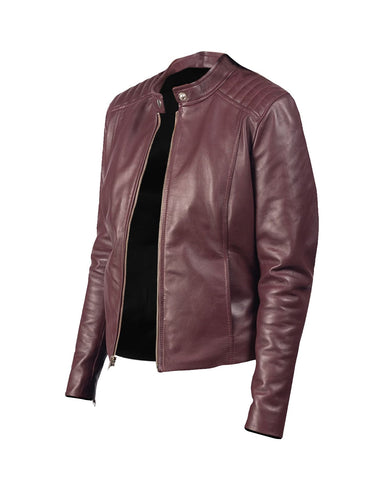 Women’s Harlee Biker Leather Jacket – Premium Maroon Slim-Fit Moto Jacket