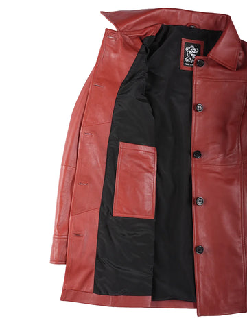 Kandis Women's Red Real Leather Car Coat - Bold 3/4 Statement Rider