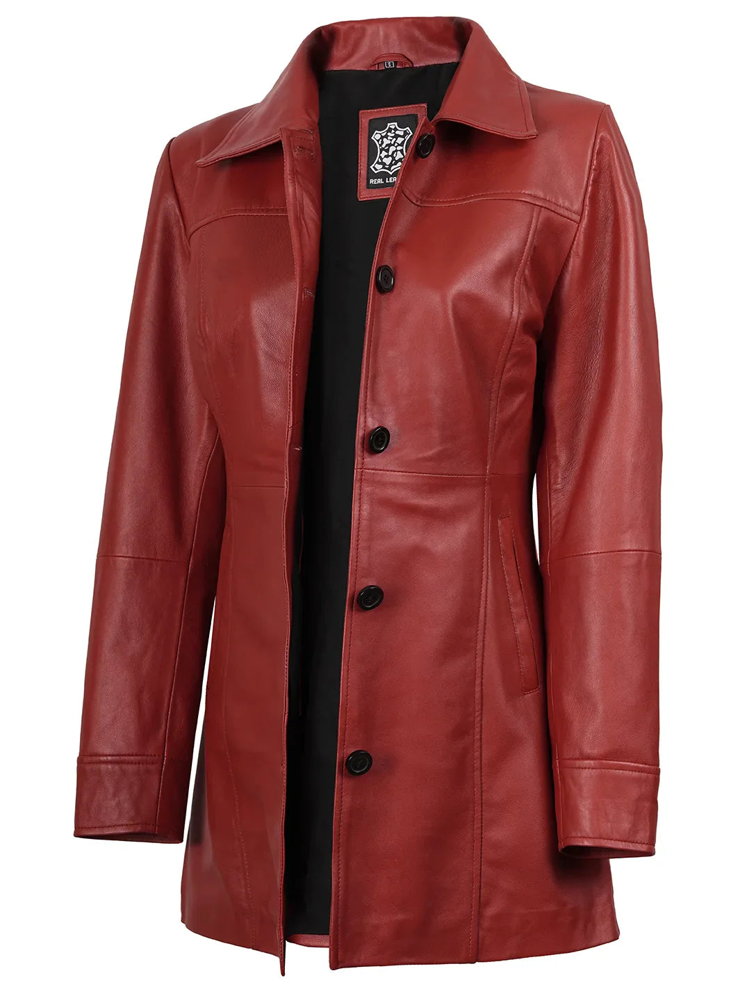 Kandis Women's Red Real Leather Car Coat - Bold 3/4 Statement Rider